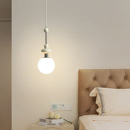 Contemporary Retro Iron Wood Glass Ball Dome 1-Light Pendant Light For Living Room