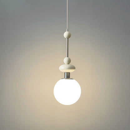 Contemporary Retro Iron Wood Glass Ball Dome 1-Light Pendant Light For Living Room