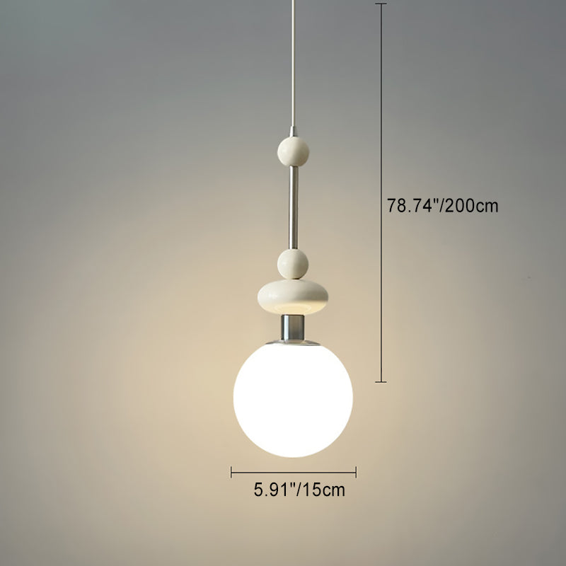Contemporary Retro Iron Wood Glass Ball Dome 1-Light Pendant Light For Living Room