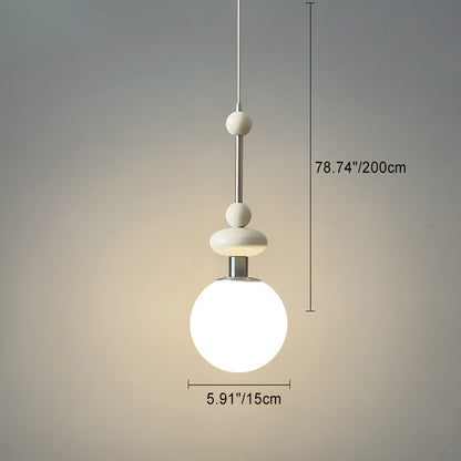 Contemporary Retro Iron Wood Glass Ball Dome 1-Light Pendant Light For Living Room
