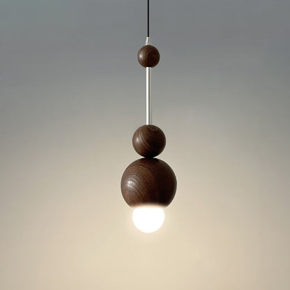 Contemporary Retro Iron Wood Glass Ball Dome 1-Light Pendant Light For Living Room