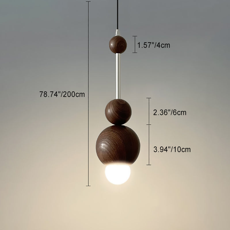Contemporary Retro Iron Wood Glass Ball Dome 1-Light Pendant Light For Living Room