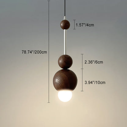 Contemporary Retro Iron Wood Glass Ball Dome 1-Light Pendant Light For Living Room