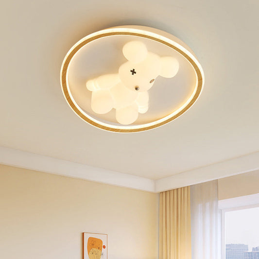 Contemporary Creative Kids Cartoon Bear Round Square Polygon Shape Aluminum PE LED Semi-Flush Mount Ceiling Light For Living Room