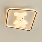 Contemporary Creative Kids Cartoon Bear Round Square Polygon Shape Aluminum PE LED Semi-Flush Mount Ceiling Light For Living Room