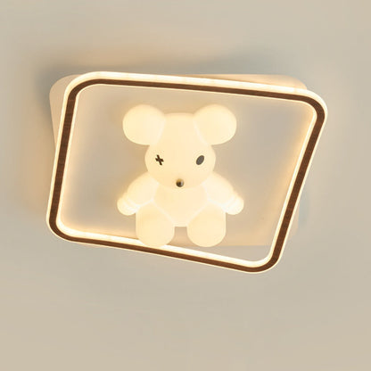 Contemporary Creative Kids Cartoon Bear Round Square Polygon Shape Aluminum PE LED Semi-Flush Mount Ceiling Light For Living Room