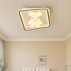 Contemporary Creative Kids Cartoon Bear Round Square Polygon Shape Aluminum PE LED Semi-Flush Mount Ceiling Light For Living Room