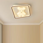 Contemporary Creative Kids Cartoon Bear Round Square Polygon Shape Aluminum PE LED Semi-Flush Mount Ceiling Light For Living Room