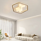 Contemporary Creative Kids Cartoon Bear Round Square Polygon Shape Aluminum PE LED Semi-Flush Mount Ceiling Light For Living Room
