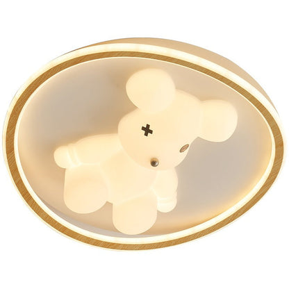 Contemporary Creative Kids Cartoon Bear Round Square Polygon Shape Aluminum PE LED Semi-Flush Mount Ceiling Light For Living Room