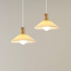 Contemporary Nordic Cone Pleated Fabric Wood 1-Light Pendant Light For Living Room