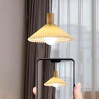 Contemporary Nordic Cone Pleated Fabric Wood 1-Light Pendant Light For Living Room