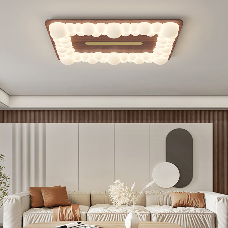 Contemporary Retro Iron PE Square Round Rectangular Bubble LED Flush Mount Ceiling Light For Bedroom