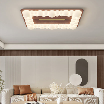 Contemporary Retro Iron PE Square Round Rectangular Bubble LED Flush Mount Ceiling Light For Bedroom