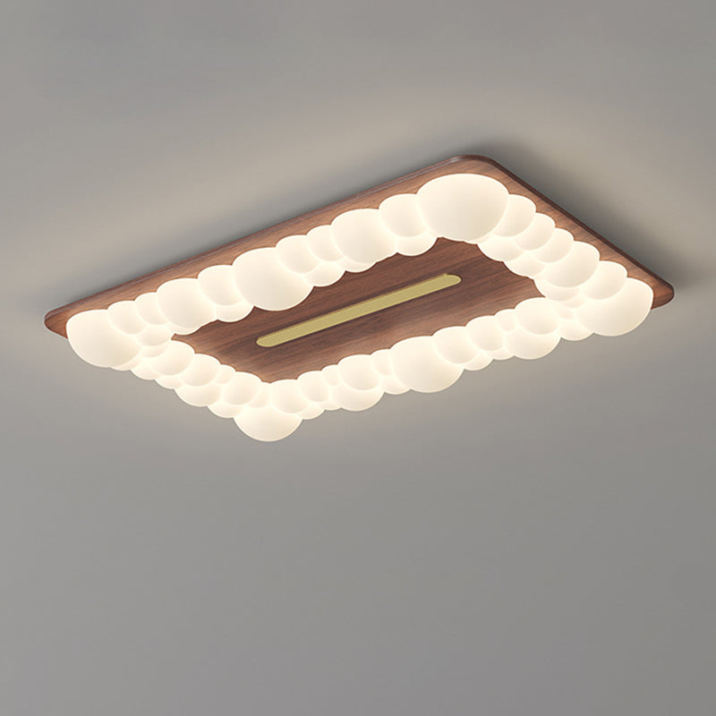 Contemporary Retro Iron PE Square Round Rectangular Bubble LED Flush Mount Ceiling Light For Bedroom
