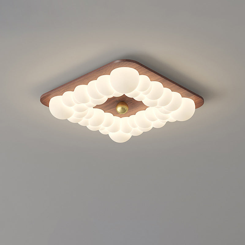 Contemporary Retro Iron PE Square Round Rectangular Bubble LED Flush Mount Ceiling Light For Bedroom
