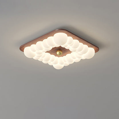 Contemporary Retro Iron PE Square Round Rectangular Bubble LED Flush Mount Ceiling Light For Bedroom
