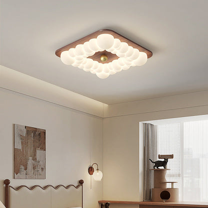 Contemporary Retro Iron PE Square Round Rectangular Bubble LED Flush Mount Ceiling Light For Bedroom