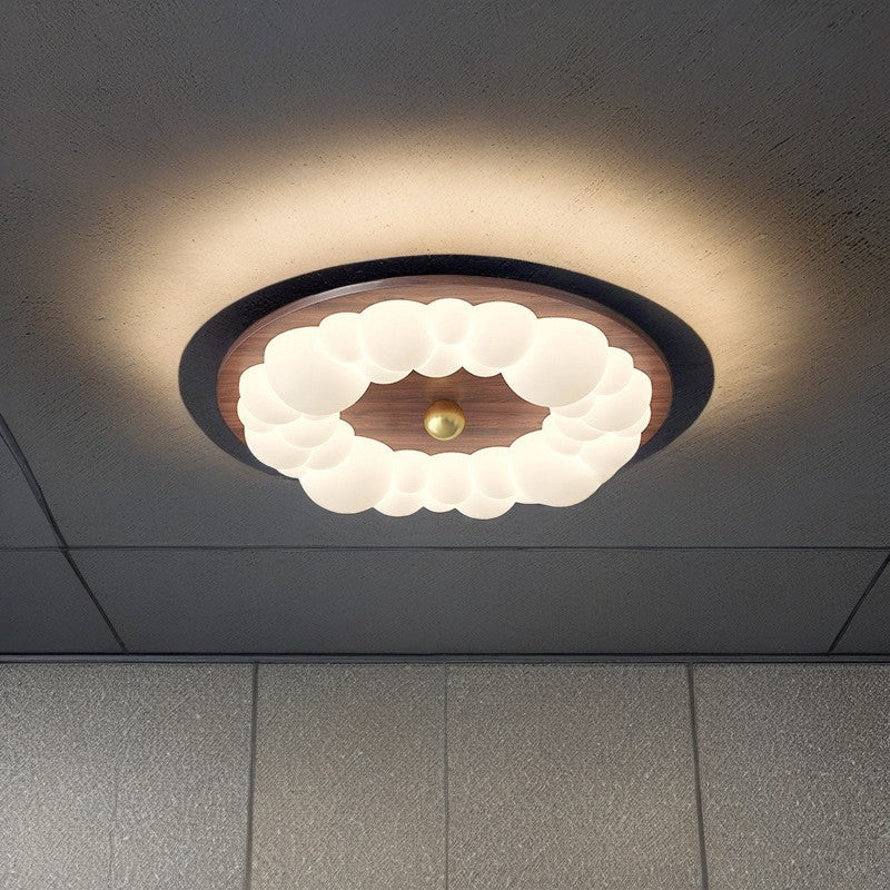Contemporary Retro Iron PE Square Round Rectangular Bubble LED Flush Mount Ceiling Light For Bedroom