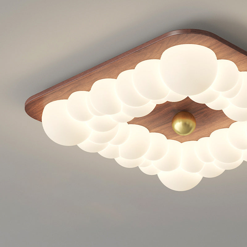 Contemporary Retro Iron PE Square Round Rectangular Bubble LED Flush Mount Ceiling Light For Bedroom