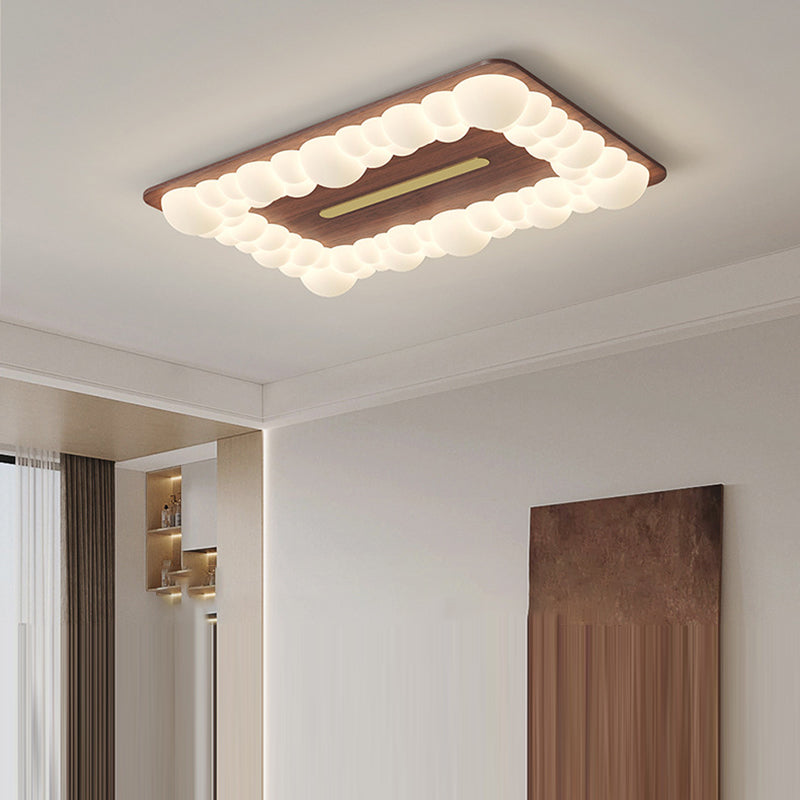 Contemporary Retro Iron PE Square Round Rectangular Bubble LED Flush Mount Ceiling Light For Bedroom