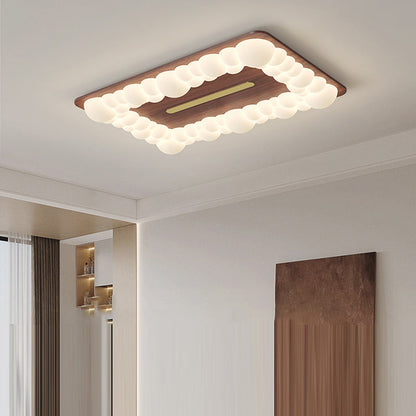 Contemporary Retro Iron PE Square Round Rectangular Bubble LED Flush Mount Ceiling Light For Bedroom