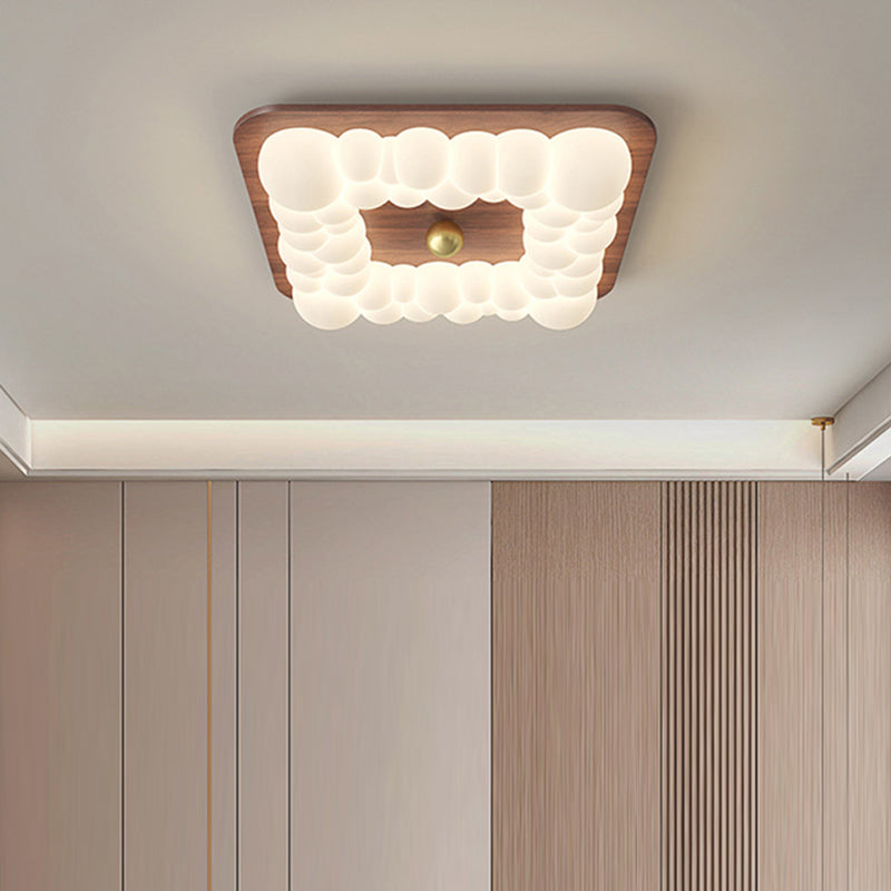 Contemporary Retro Iron PE Square Round Rectangular Bubble LED Flush Mount Ceiling Light For Bedroom