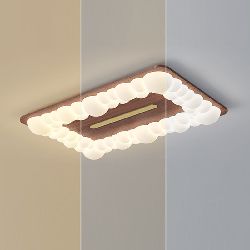 Contemporary Retro Iron PE Square Round Rectangular Bubble LED Flush Mount Ceiling Light For Bedroom
