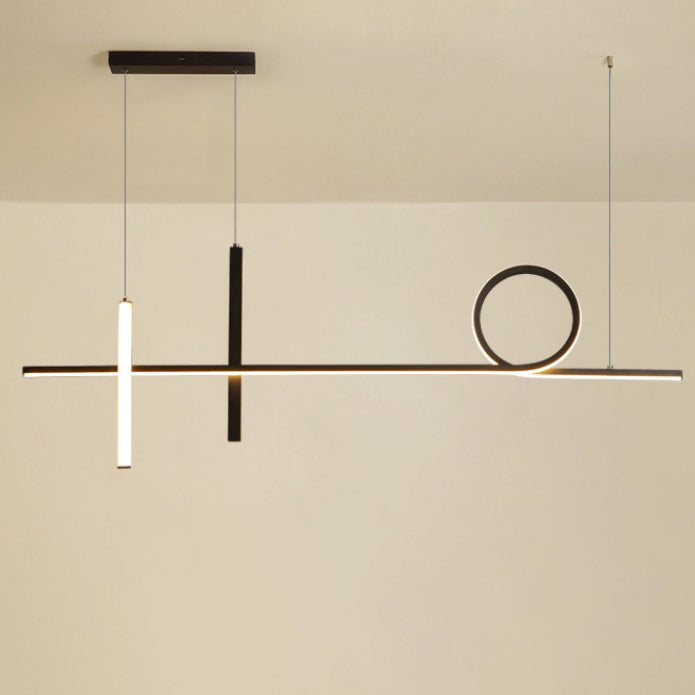Modern Minimalist Long Strip Circle Acrylic Aluminum Iron LED Chandelier Island Light for Dining Room