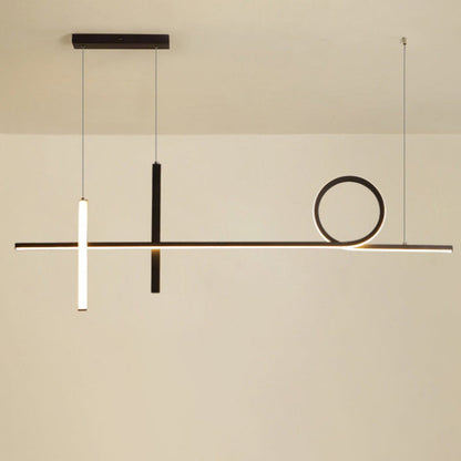 Modern Minimalist Long Strip Circle Acrylic Aluminum Iron LED Chandelier Island Light for Dining Room