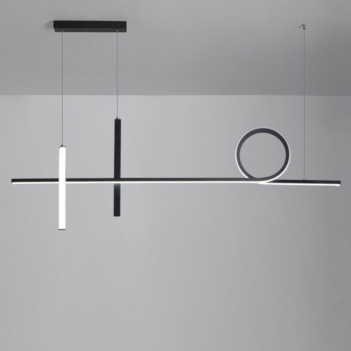 Modern Minimalist Long Strip Circle Acrylic Aluminum Iron LED Chandelier Island Light for Dining Room