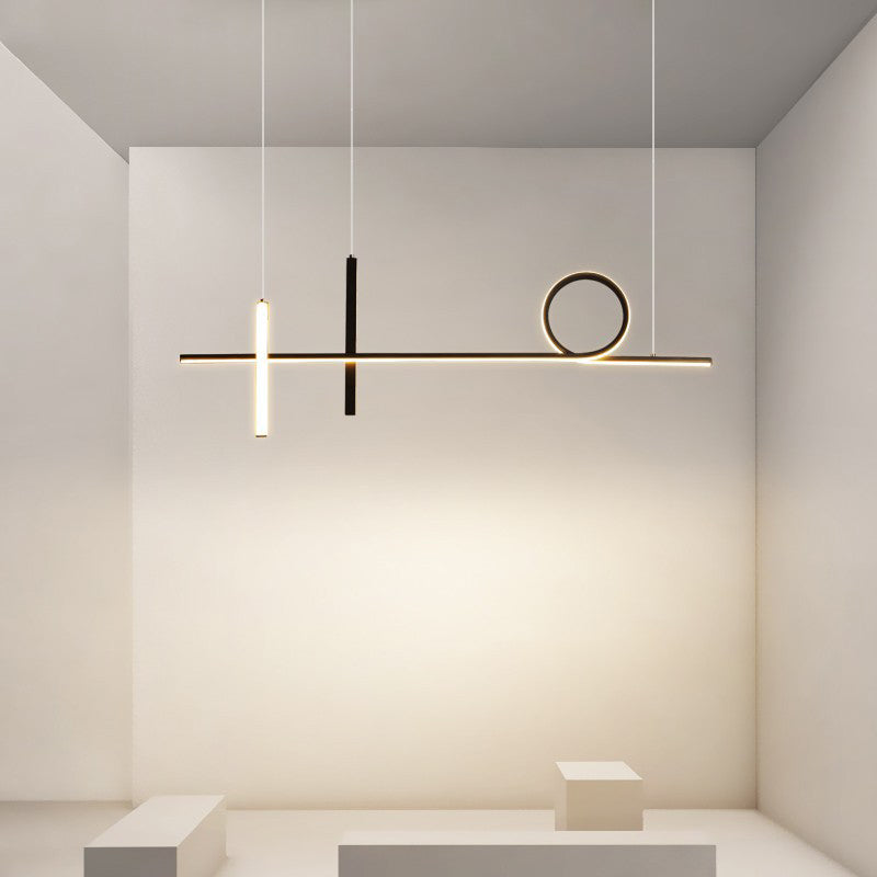 Modern Minimalist Long Strip Circle Acrylic Aluminum Iron LED Chandelier Island Light for Dining Room