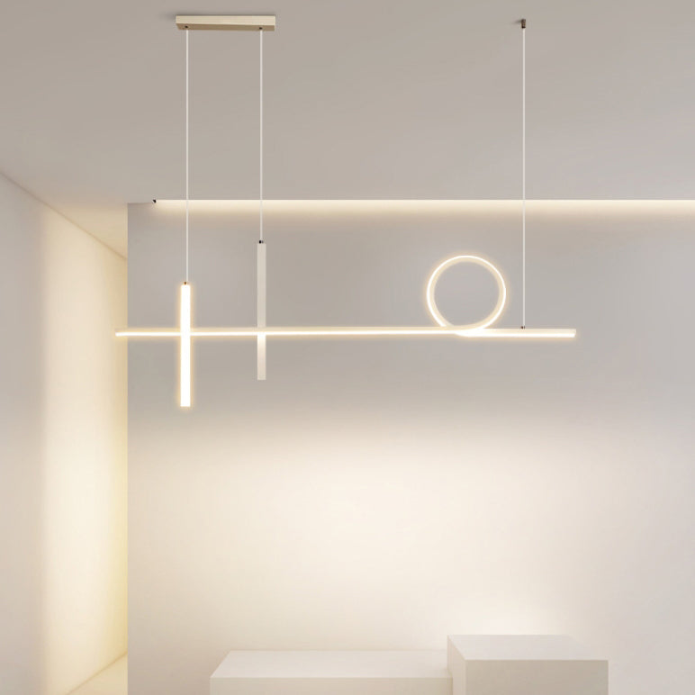 Modern Minimalist Long Strip Circle Acrylic Aluminum Iron LED Chandelier Island Light for Dining Room