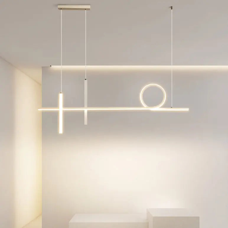 Modern Minimalist Long Strip Circle Acrylic Aluminum Iron LED Chandelier Island Light for Dining Room Lumendat