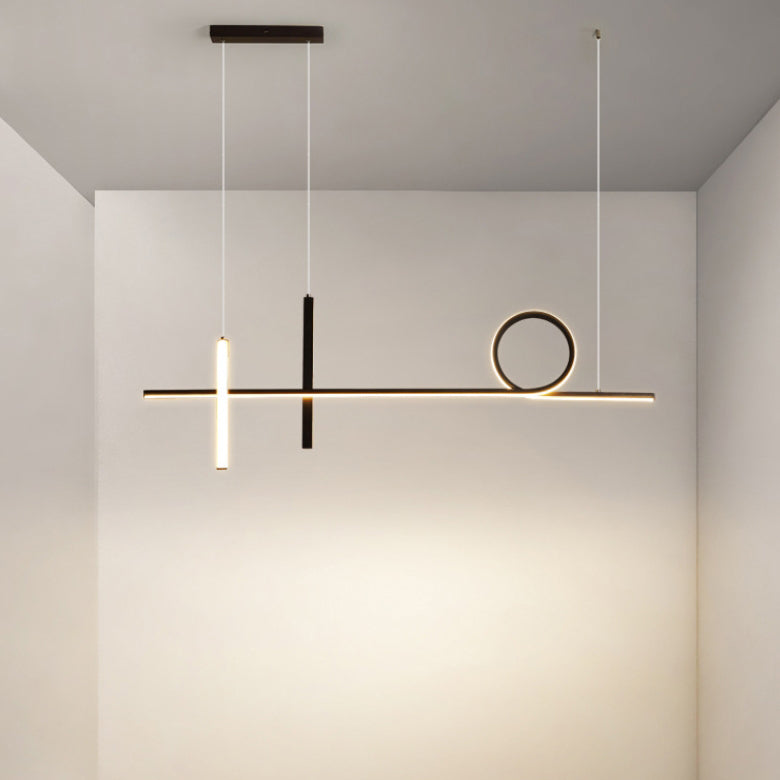 Modern Minimalist Long Strip Circle Acrylic Aluminum Iron LED Chandelier Island Light for Dining Room