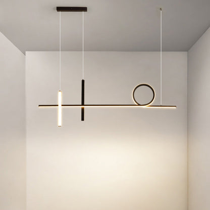 Modern Minimalist Long Strip Circle Acrylic Aluminum Iron LED Chandelier Island Light for Dining Room