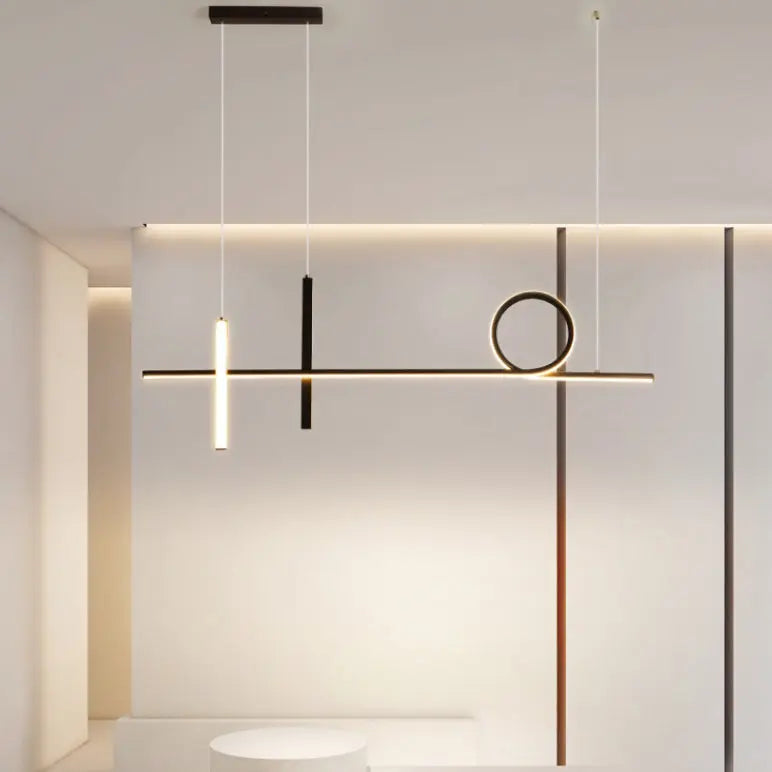Modern Minimalist Long Strip Circle Acrylic Aluminum Iron LED Chandelier Island Light for Dining Room Lumendat