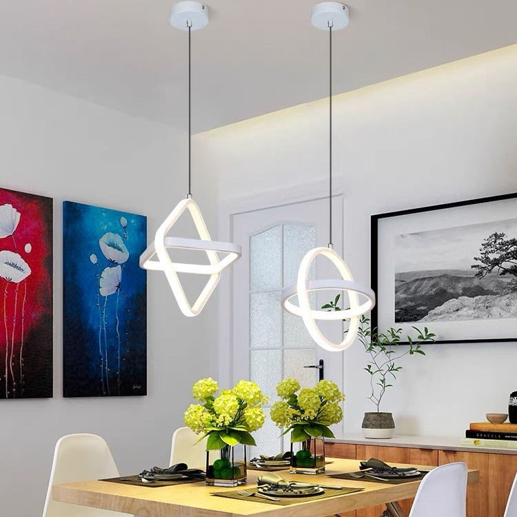 Contemporary Nordic Double Round Square Aluminum Silicone LED Pendant Light For Living Room