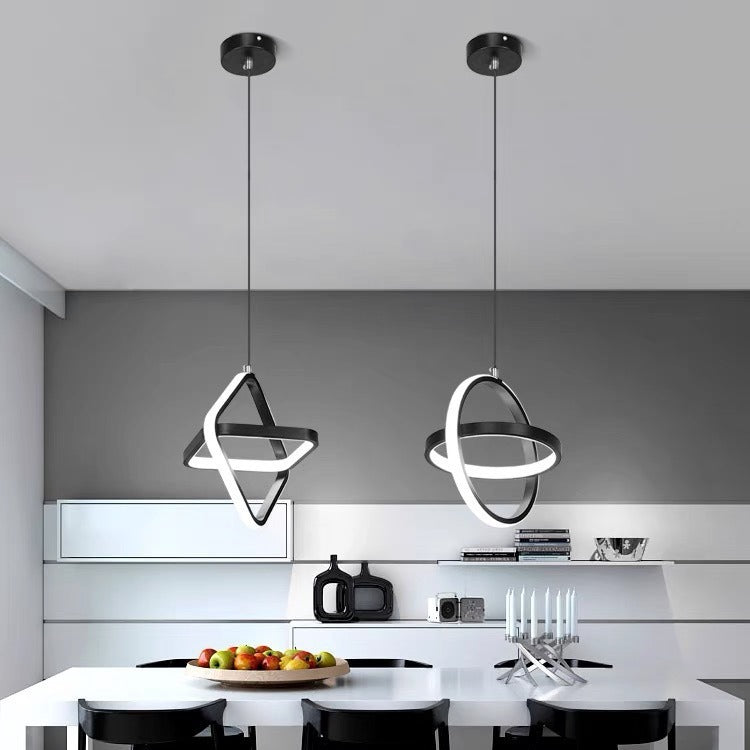 Contemporary Nordic Double Round Square Aluminum Silicone LED Pendant Light For Living Room