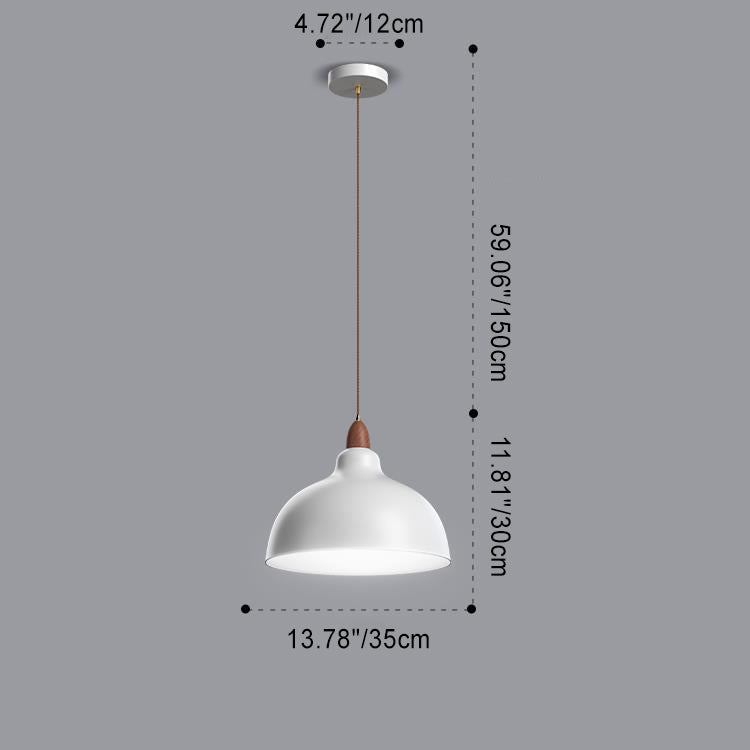 Modern Minimalist Bowl Shaped Hardware Wood 1-Light Pendant Light For Bedroom