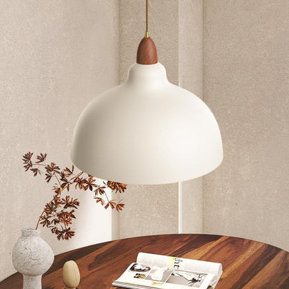 Modern Minimalist Bowl Shaped Hardware Wood 1-Light Pendant Light For Bedroom