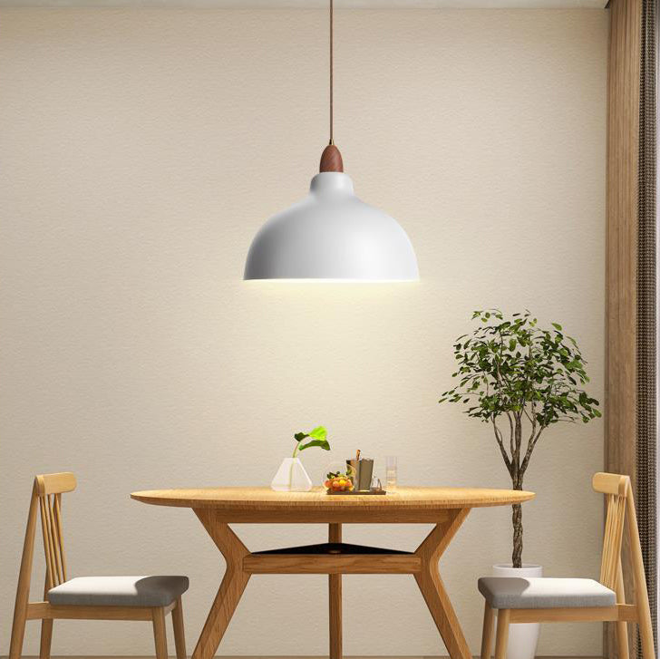 Modern Minimalist Bowl Shaped Hardware Wood 1-Light Pendant Light For Bedroom