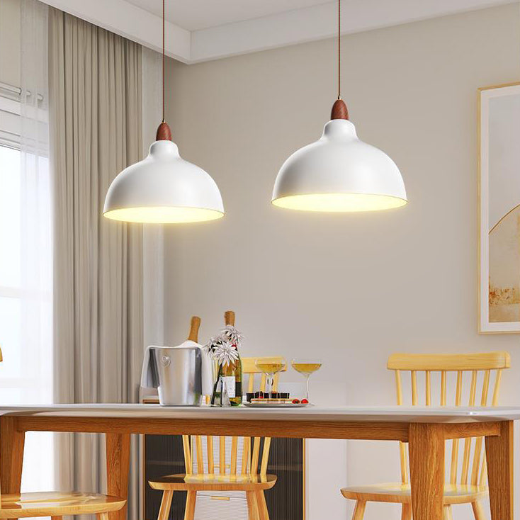 Modern Minimalist Bowl Shaped Hardware Wood 1-Light Pendant Light For Bedroom