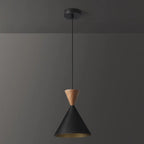 Contemporary Luxury Conical Dome Brass Wood 1-Light Pendant Light For Living Room