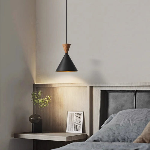 Contemporary Luxury Conical Dome Brass Wood 1-Light Pendant Light For Living Room