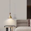 Contemporary Luxury Conical Dome Brass Wood 1-Light Pendant Light For Living Room