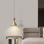 Contemporary Luxury Conical Dome Brass Wood 1-Light Pendant Light For Living Room
