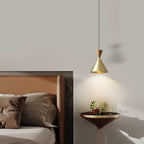 Contemporary Luxury Conical Dome Brass Wood 1-Light Pendant Light For Living Room