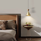 Contemporary Luxury Conical Dome Brass Wood 1-Light Pendant Light For Living Room