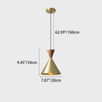Contemporary Luxury Conical Dome Brass Wood 1-Light Pendant Light For Living Room
